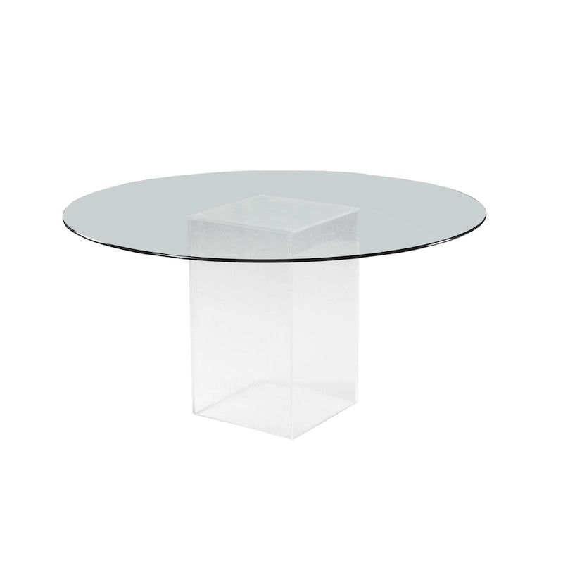 Somette Set da pranzo 5 pezzi con tavolo rotondo in vetro, base in acrilico e 4 sedie laterali trapuntate