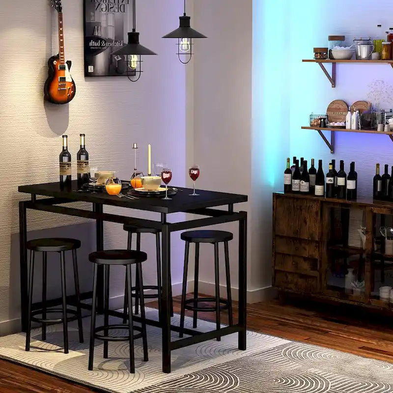 Set da 5 tavoli da pranzo a altezza bancone Mieres, set da tavolo per colazione per casa, cucina, ristorante, bar, cucina