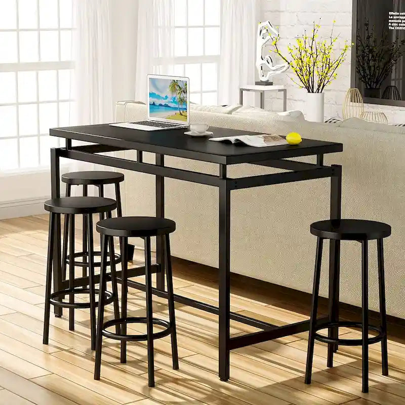 Set da 5 tavoli da pranzo a altezza bancone Mieres, set da tavolo per colazione per casa, cucina, ristorante, bar, cucina