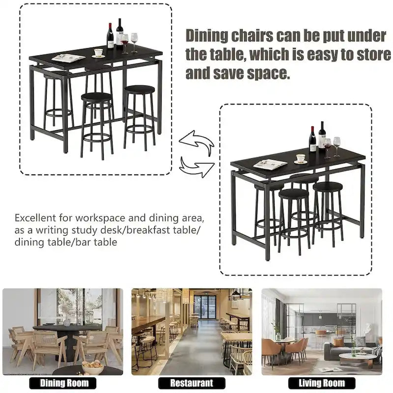 Set da 5 tavoli da pranzo a altezza bancone Mieres, set da tavolo per colazione per casa, cucina, ristorante, bar, cucina