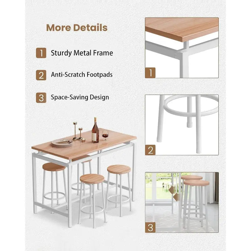 Set da 5 tavoli da pranzo a altezza bancone Mieres, set da tavolo per colazione per casa, cucina, ristorante, bar, cucina