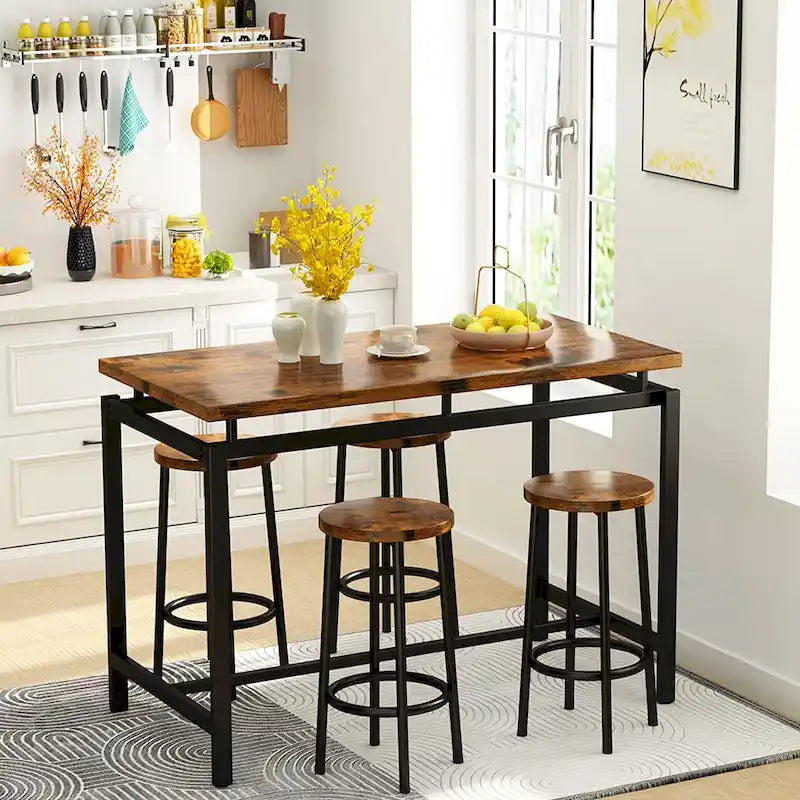 Set da 5 tavoli da pranzo a altezza bancone Mieres, set da tavolo per colazione per casa, cucina, ristorante, bar, cucina