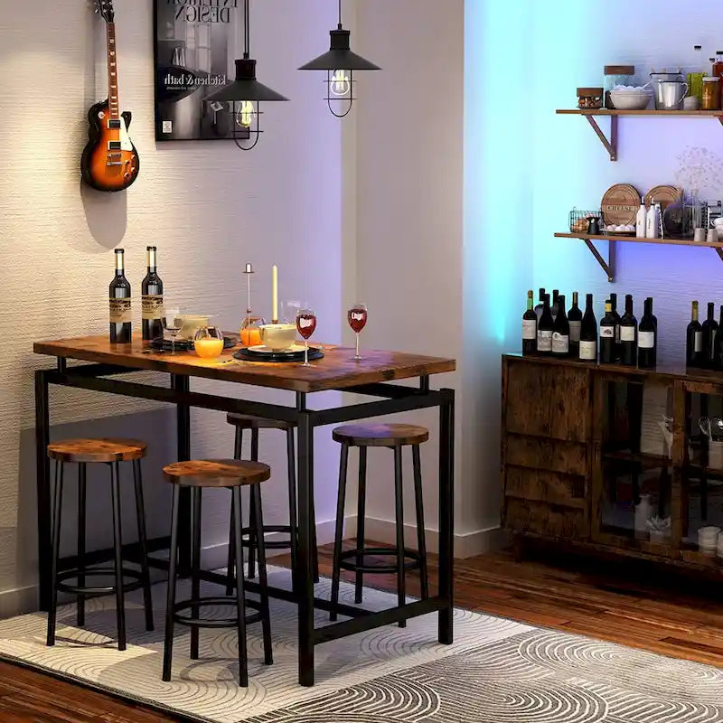Set da 5 tavoli da pranzo a altezza bancone Mieres, set da tavolo per colazione per casa, cucina, ristorante, bar, cucina