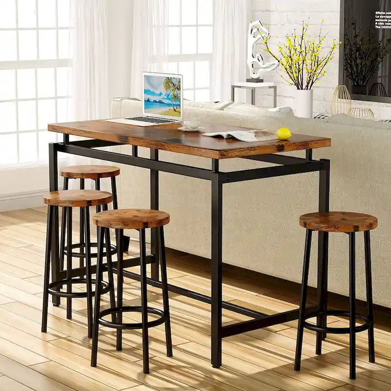 Set da 5 tavoli da pranzo a altezza bancone Mieres, set da tavolo per colazione per casa, cucina, ristorante, bar, cucina