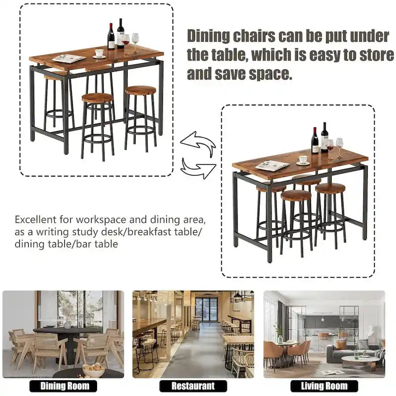 Set da 5 tavoli da pranzo a altezza bancone Mieres, set da tavolo per colazione per casa, cucina, ristorante, bar, cucina