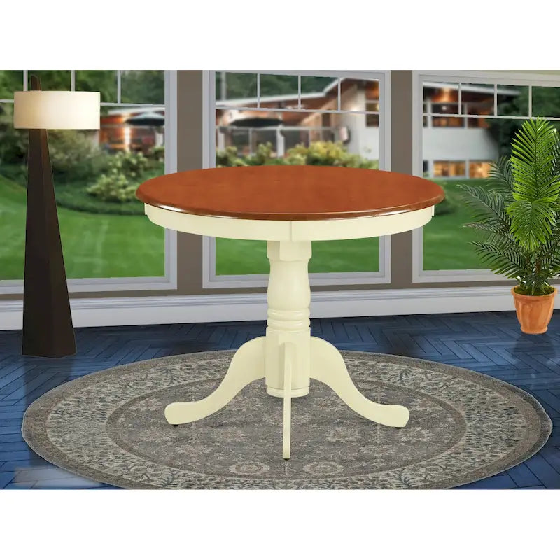 East West Furniture Tavolo da pranzo antico - Piano rotondo per tavolo da cucina con base a piedistallo, 36x36 pollici, (Opzioni di finitura)