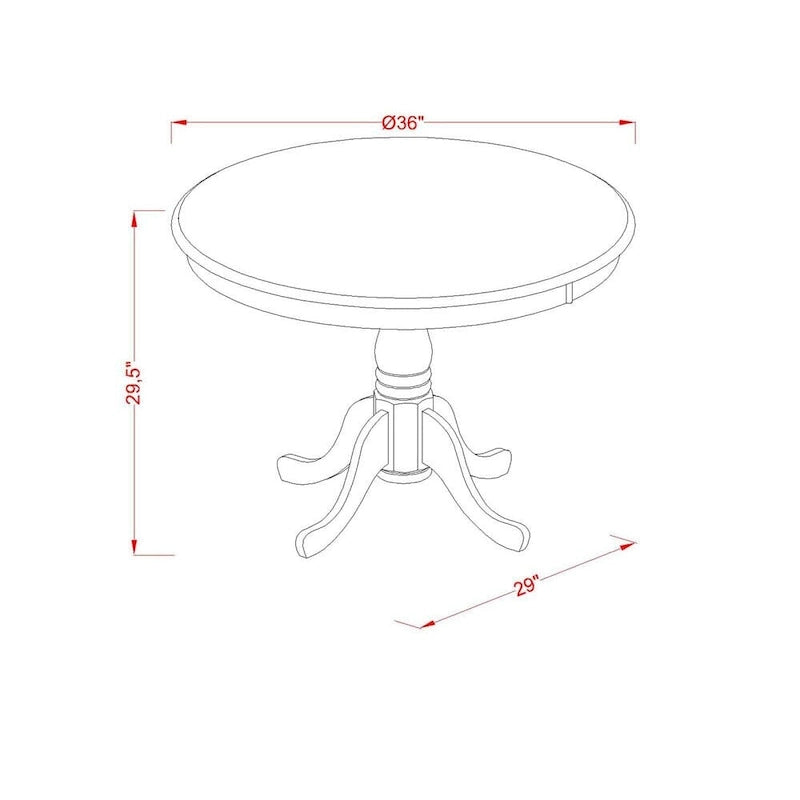 East West Furniture Tavolo da pranzo antico - Piano rotondo per tavolo da cucina con base a piedistallo, 36x36 pollici, (Opzioni di finitura)