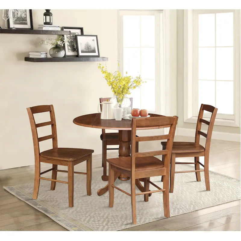 Tavolo da pranzo a ribalta da 42 pollici con 4 sedie Ladderback - Set da 5 pezzi
