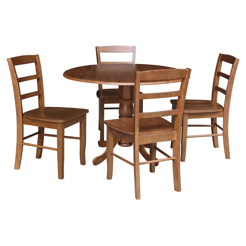 Tavolo da pranzo a ribalta da 42 pollici con 4 sedie Ladderback - Set da 5 pezzi