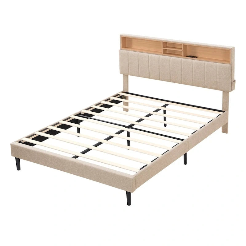 Letto a piattaforma imbottito Merax con testiera contenitore e porta USB