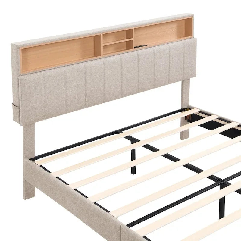 Letto a piattaforma imbottito Merax con testiera contenitore e porta USB