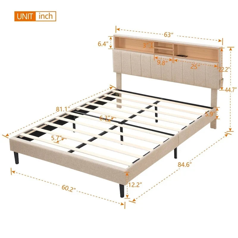 Letto a piattaforma imbottito Merax con testiera contenitore e porta USB