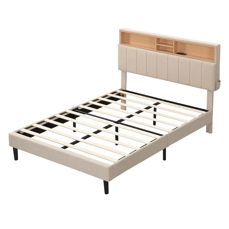 Letto a piattaforma imbottito Merax con testiera contenitore e porta USB