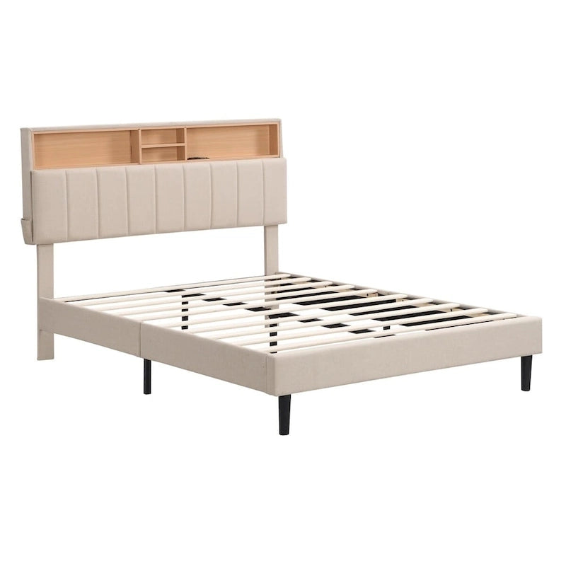 Letto a piattaforma imbottito Merax con testiera contenitore e porta USB