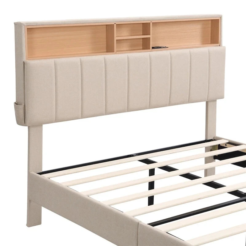 Letto a piattaforma imbottito Merax con testiera contenitore e porta USB