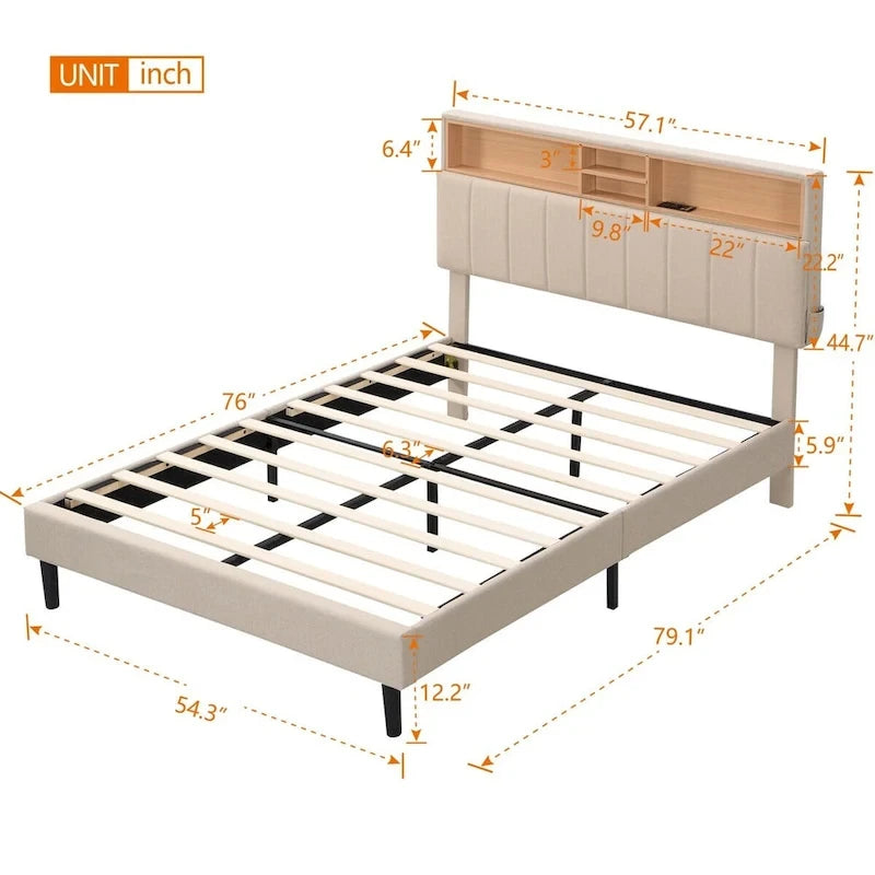 Letto a piattaforma imbottito Merax con testiera contenitore e porta USB