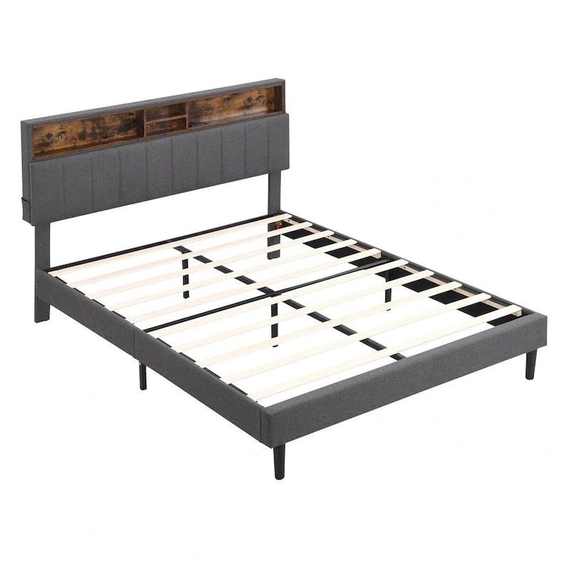 Letto a piattaforma imbottito Merax con testiera contenitore e porta USB