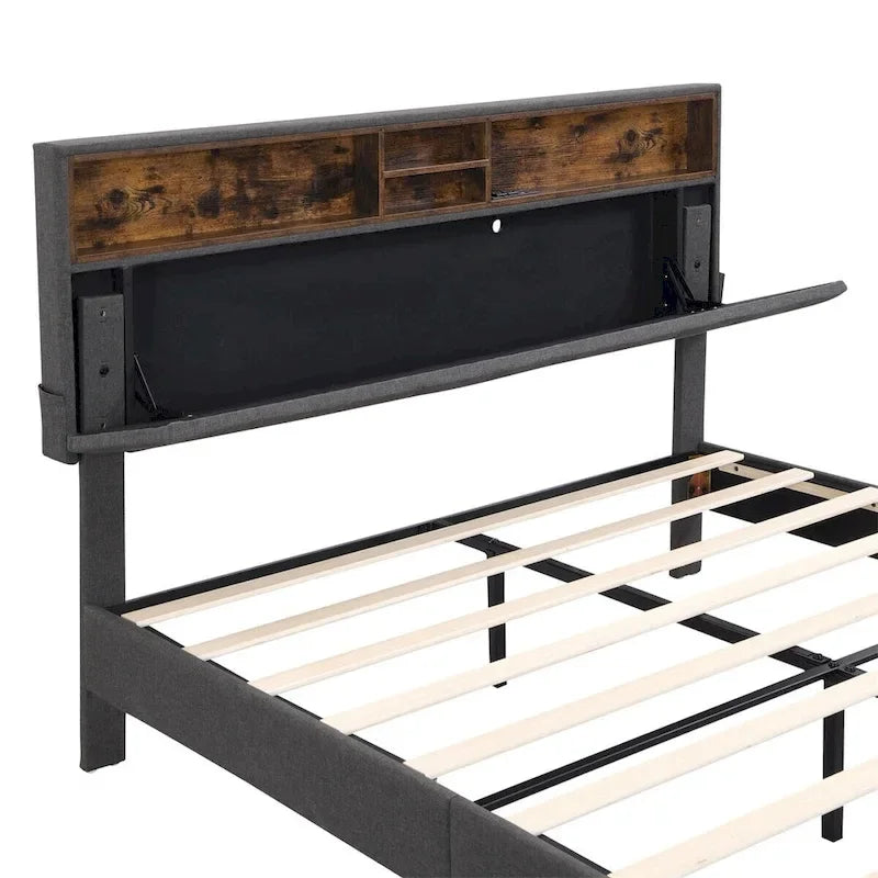 Letto a piattaforma imbottito Merax con testiera contenitore e porta USB