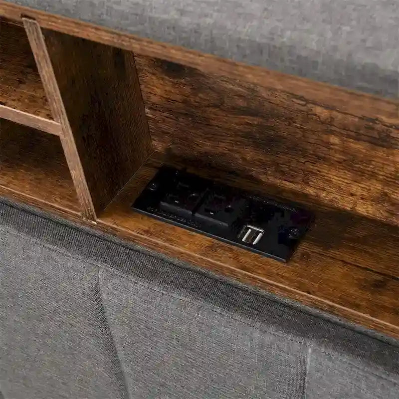 Letto a piattaforma imbottito Merax con testiera contenitore e porta USB