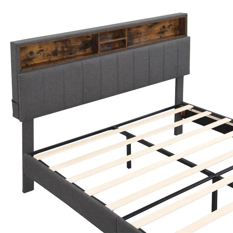Letto a piattaforma imbottito Merax con testiera contenitore e porta USB