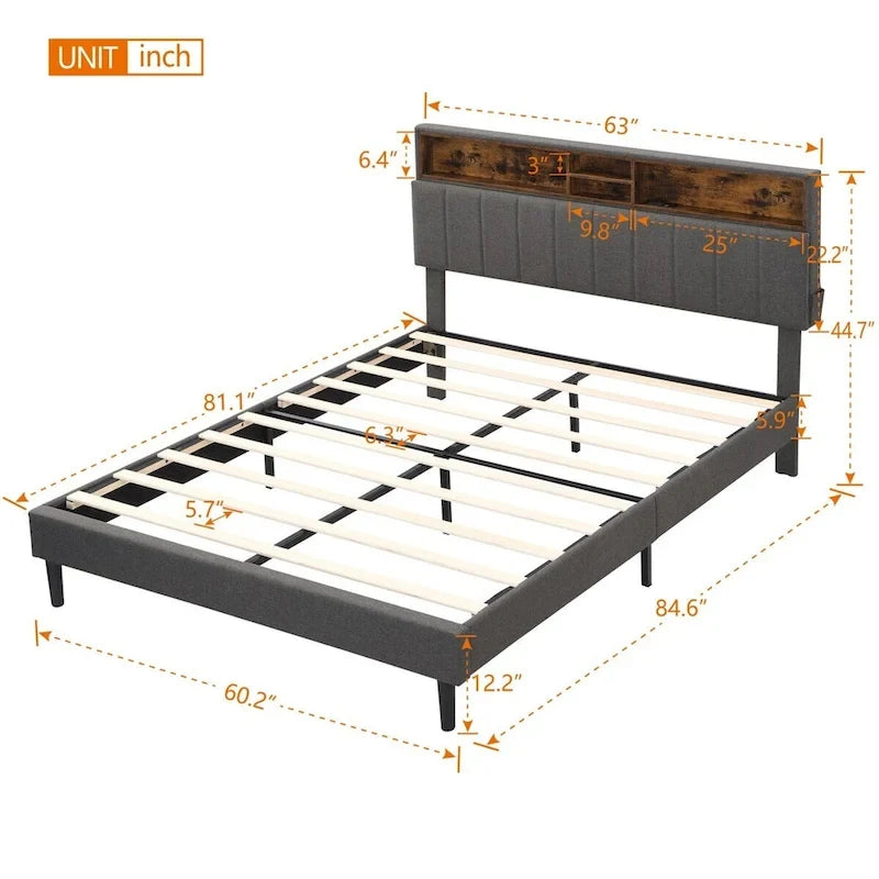 Letto a piattaforma imbottito Merax con testiera contenitore e porta USB