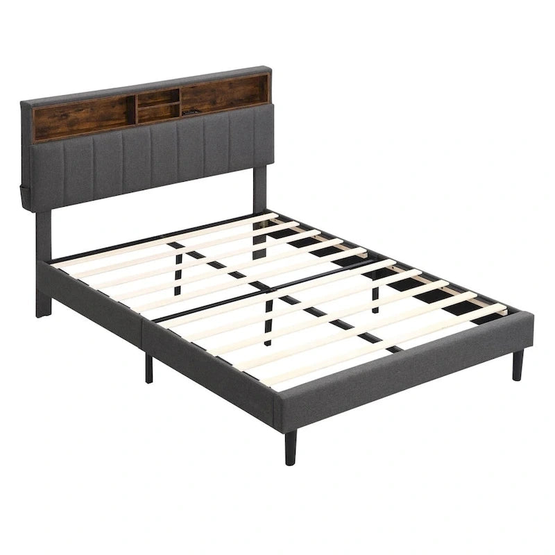 Letto a piattaforma imbottito Merax con testiera contenitore e porta USB