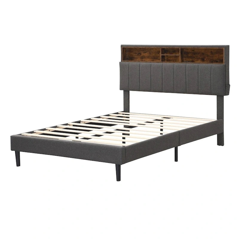 Letto a piattaforma imbottito Merax con testiera contenitore e porta USB