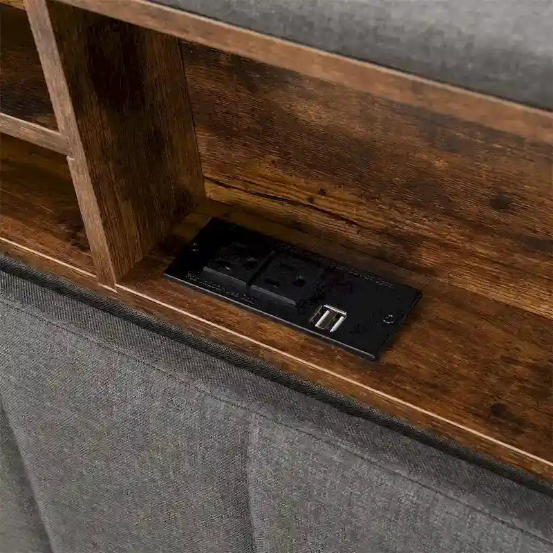 Letto a piattaforma imbottito Merax con testiera contenitore e porta USB