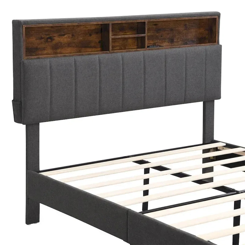 Letto a piattaforma imbottito Merax con testiera contenitore e porta USB
