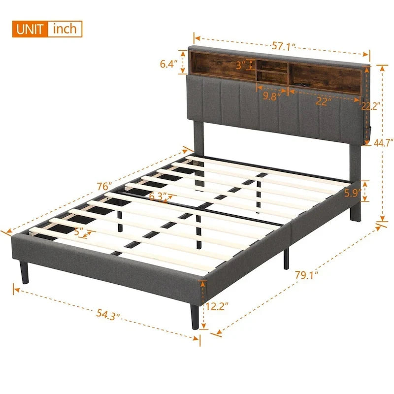 Letto a piattaforma imbottito Merax con testiera contenitore e porta USB
