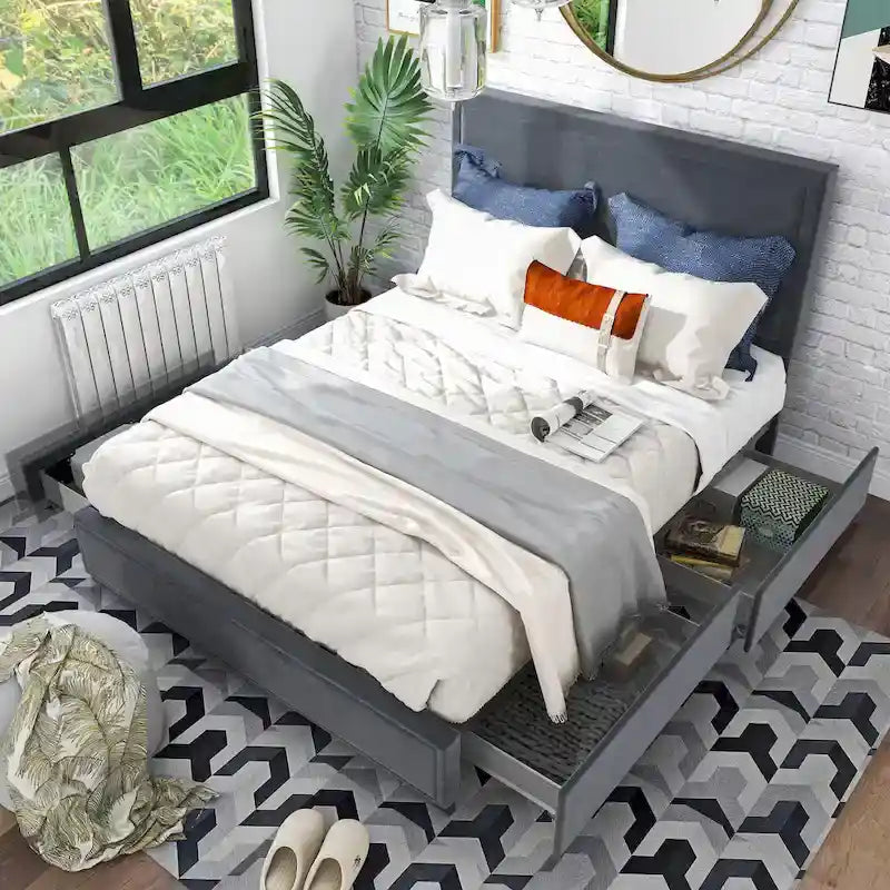 Letto con piattaforma Furniture of America Naxime Modern con 4 cassetti in tessuto