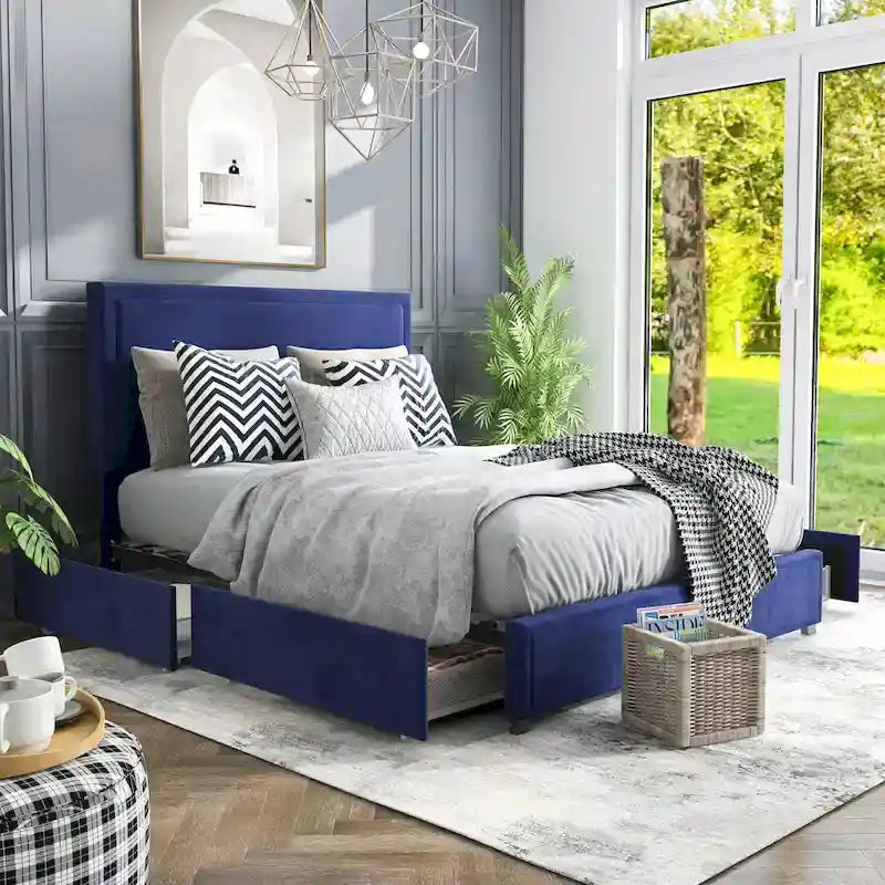 Letto con piattaforma Furniture of America Naxime Modern con 4 cassetti in tessuto