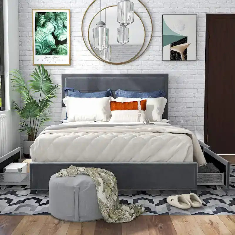 Letto con piattaforma Furniture of America Naxime Modern con 4 cassetti in tessuto