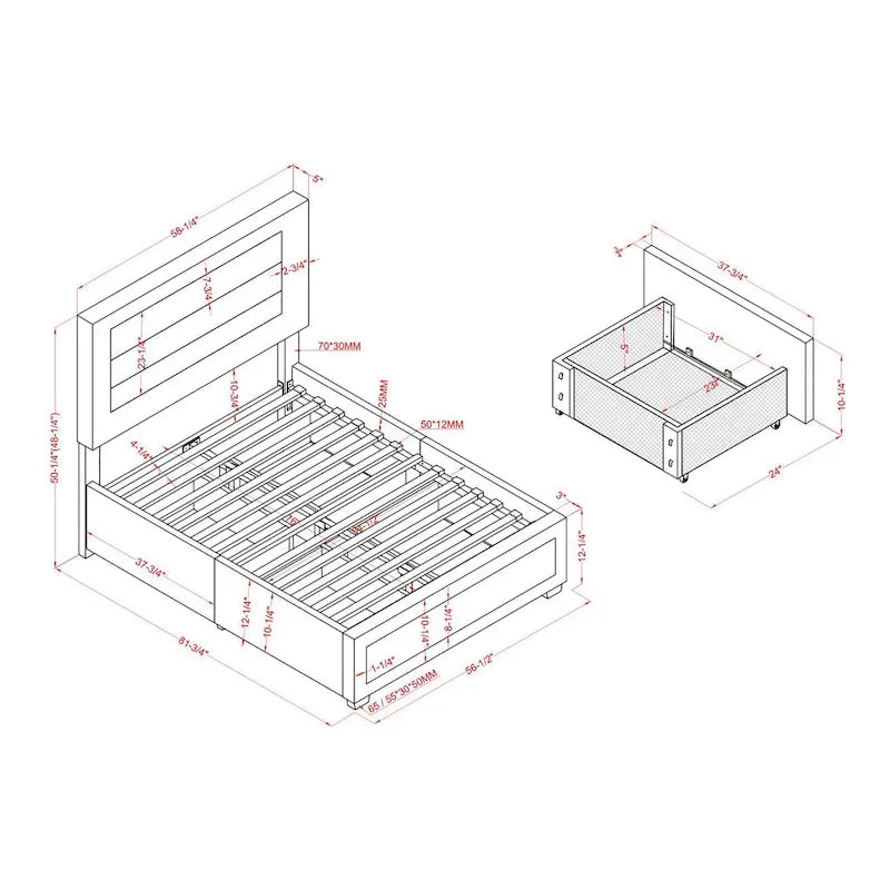 Letto con piattaforma Furniture of America Naxime Modern con 4 cassetti in tessuto