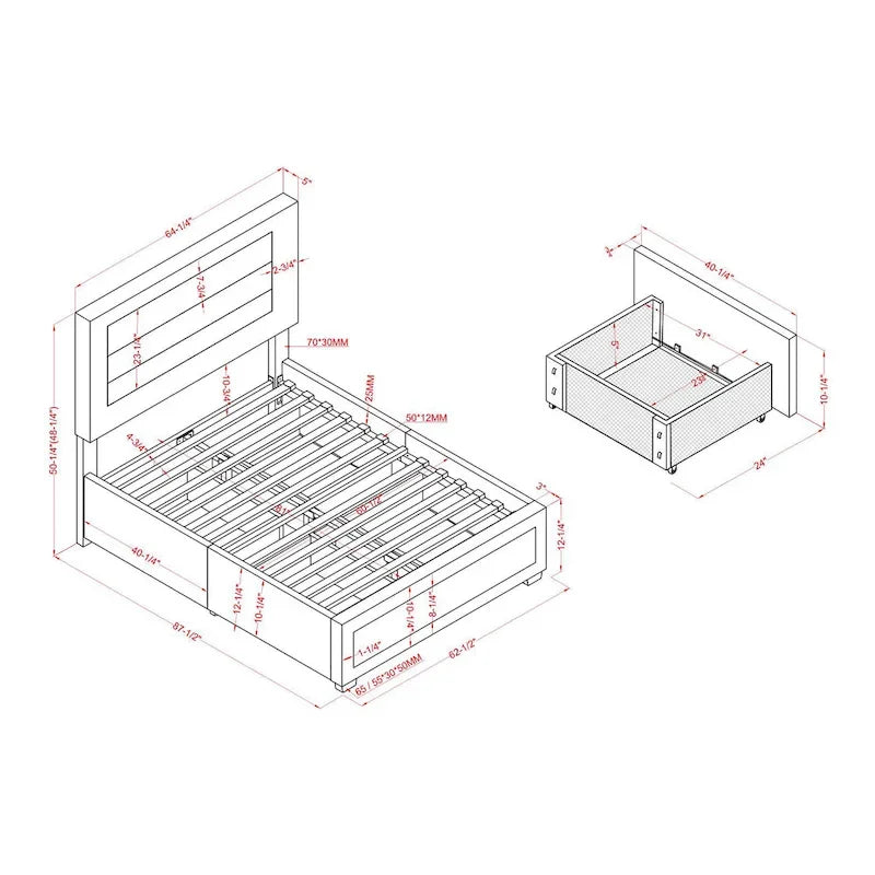 Letto con piattaforma Furniture of America Naxime Modern con 4 cassetti in tessuto