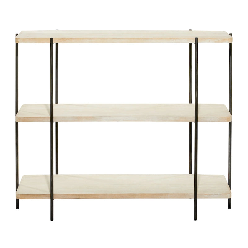 Consolle in legno con 2 ripiani e gambe sottili in metallo nero - Beige - Roche River Decor - 14L x 40P x 32A