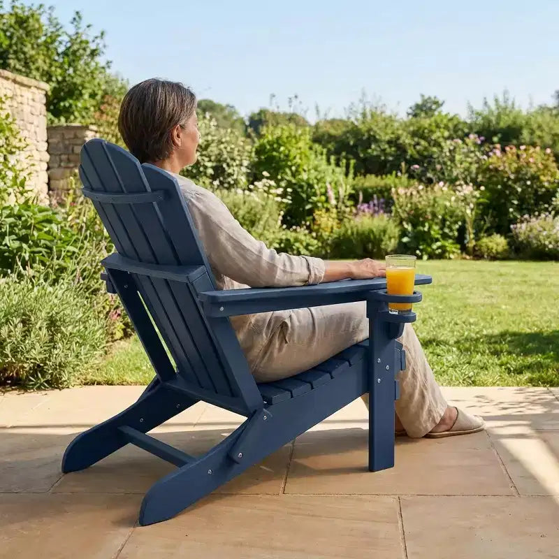 HYLEORY Sedia Adirondack Pieghevole in Plastica/Resina con Schienale Regolabile e Portabicchieri