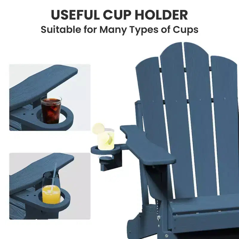HYLEORY Sedia Adirondack Pieghevole in Plastica/Resina con Schienale Regolabile e Portabicchieri