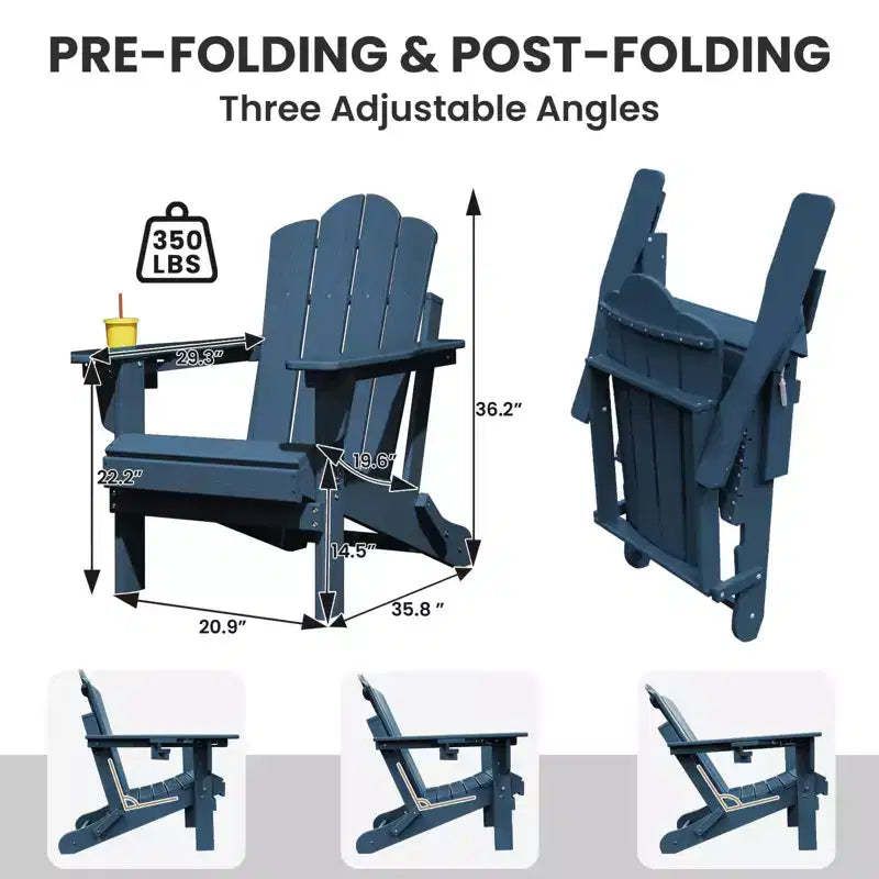 HYLEORY Sedia Adirondack Pieghevole in Plastica/Resina con Schienale Regolabile e Portabicchieri