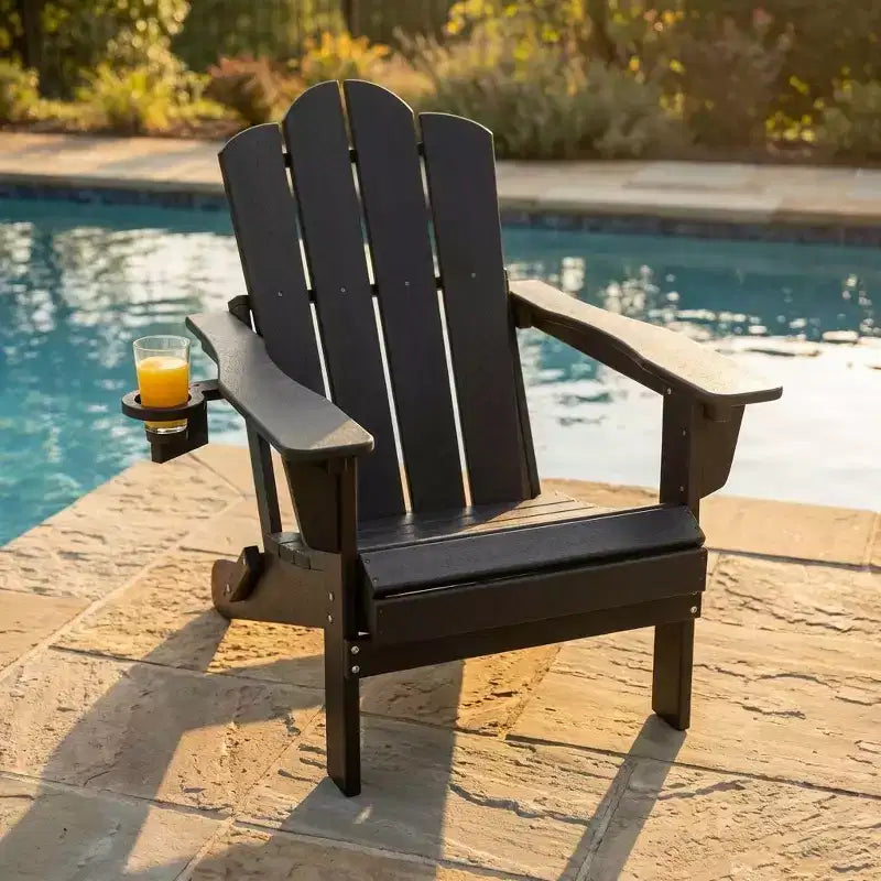 HYLEORY Sedia Adirondack Pieghevole in Plastica/Resina con Schienale Regolabile e Portabicchieri