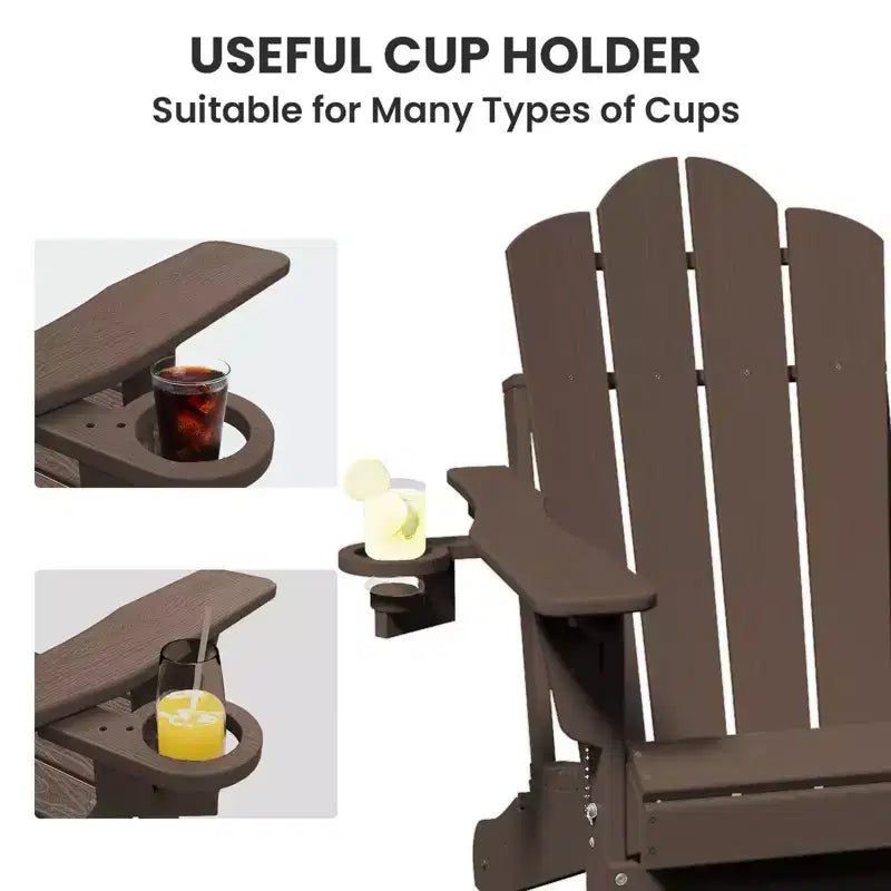 HYLEORY Sedia Adirondack Pieghevole in Plastica/Resina con Schienale Regolabile e Portabicchieri