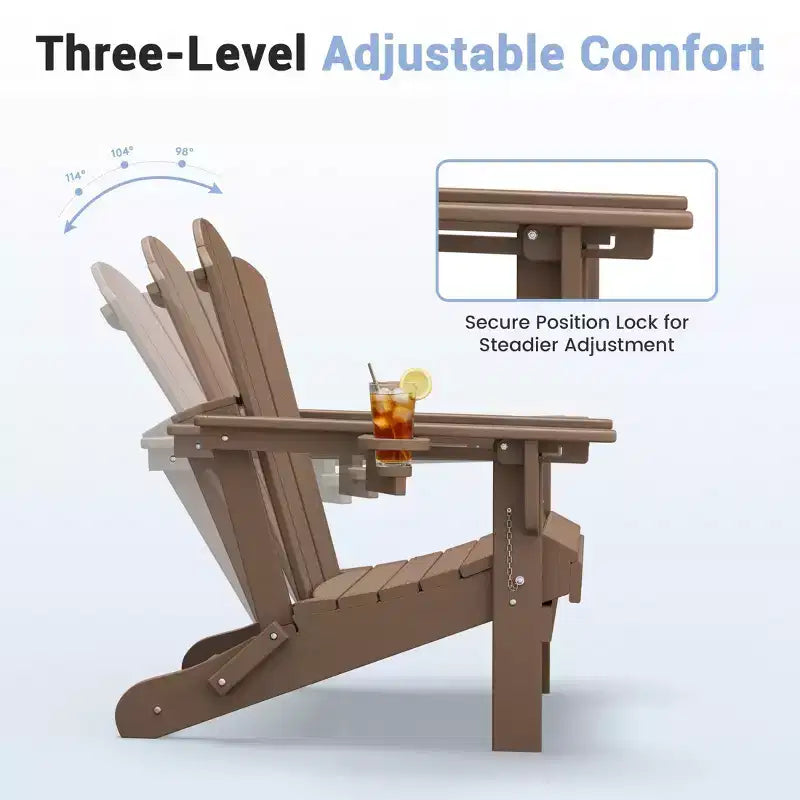 HYLEORY Sedia Adirondack Pieghevole in Plastica/Resina con Schienale Regolabile e Portabicchieri
