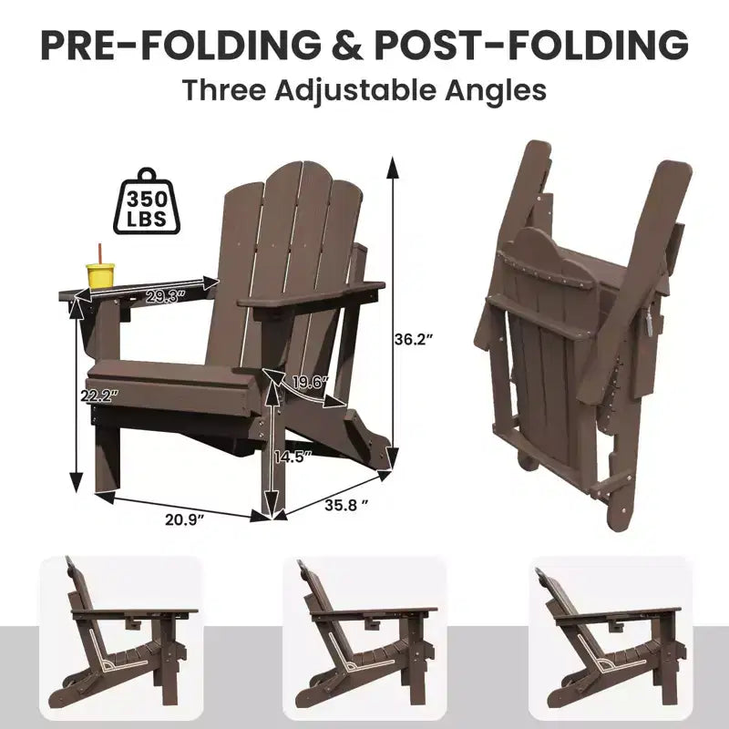 HYLEORY Sedia Adirondack Pieghevole in Plastica/Resina con Schienale Regolabile e Portabicchieri