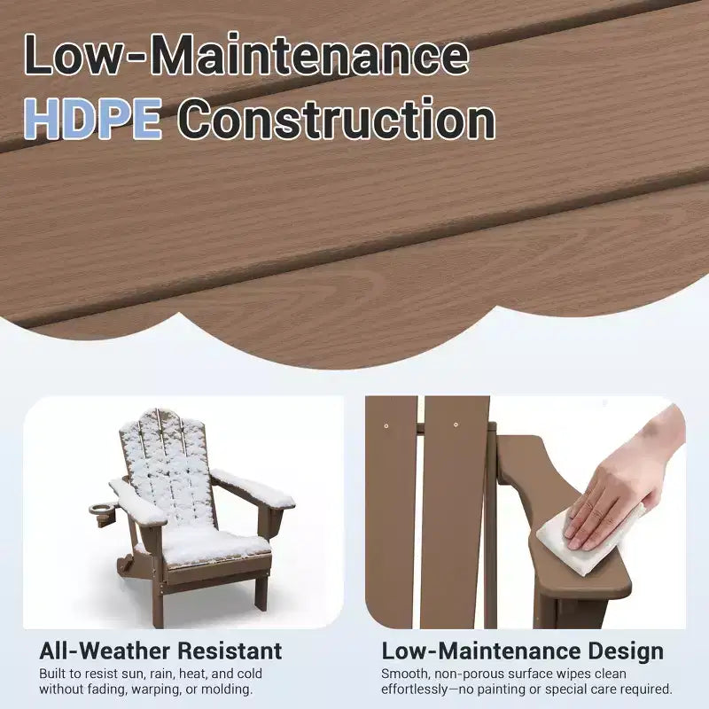 HYLEORY Sedia Adirondack Pieghevole in Plastica/Resina con Schienale Regolabile e Portabicchieri