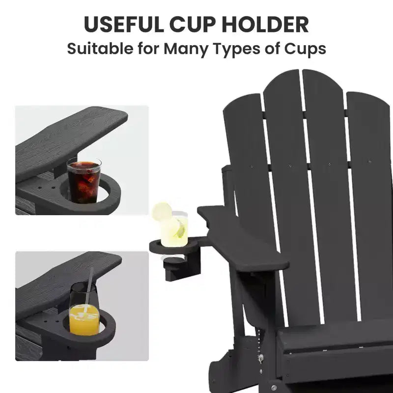 HYLEORY Sedia Adirondack Pieghevole in Plastica/Resina con Schienale Regolabile e Portabicchieri