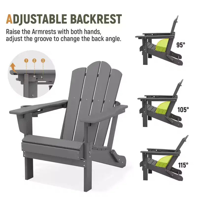 HYLEORY Sedia Adirondack Pieghevole in Plastica/Resina con Schienale Regolabile e Portabicchieri