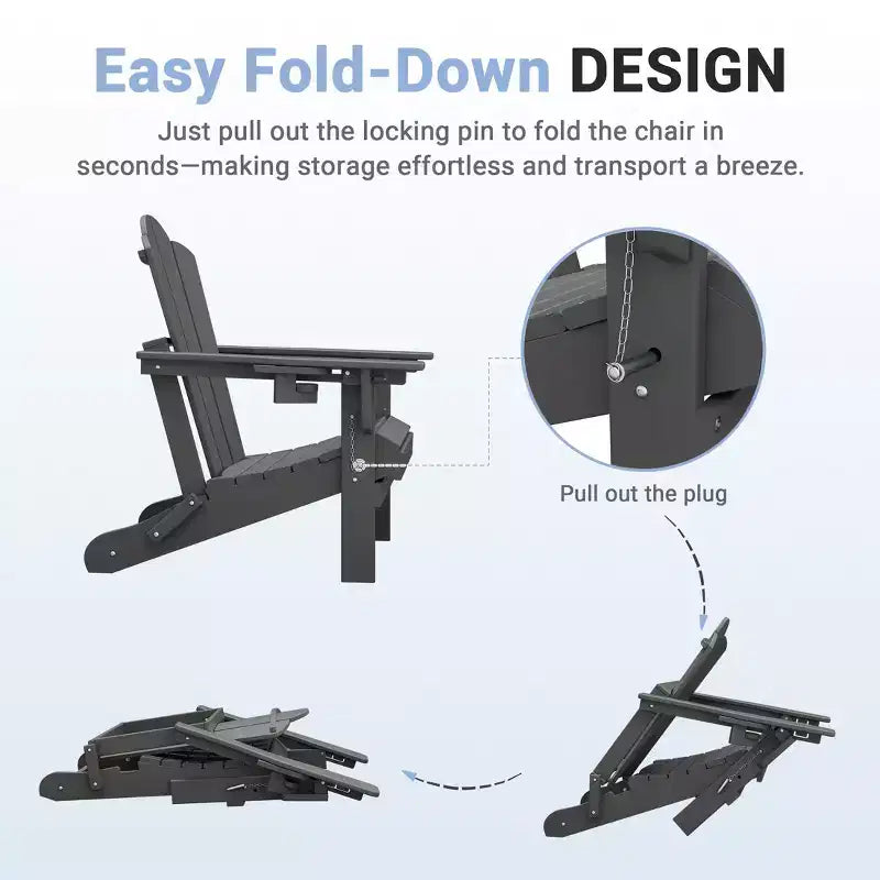 HYLEORY Sedia Adirondack Pieghevole in Plastica/Resina con Schienale Regolabile e Portabicchieri