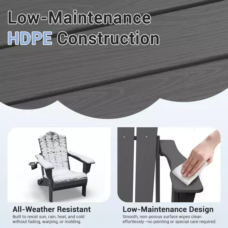 HYLEORY Sedia Adirondack Pieghevole in Plastica/Resina con Schienale Regolabile e Portabicchieri