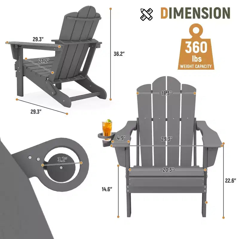 HYLEORY Sedia Adirondack Pieghevole in Plastica/Resina con Schienale Regolabile e Portabicchieri