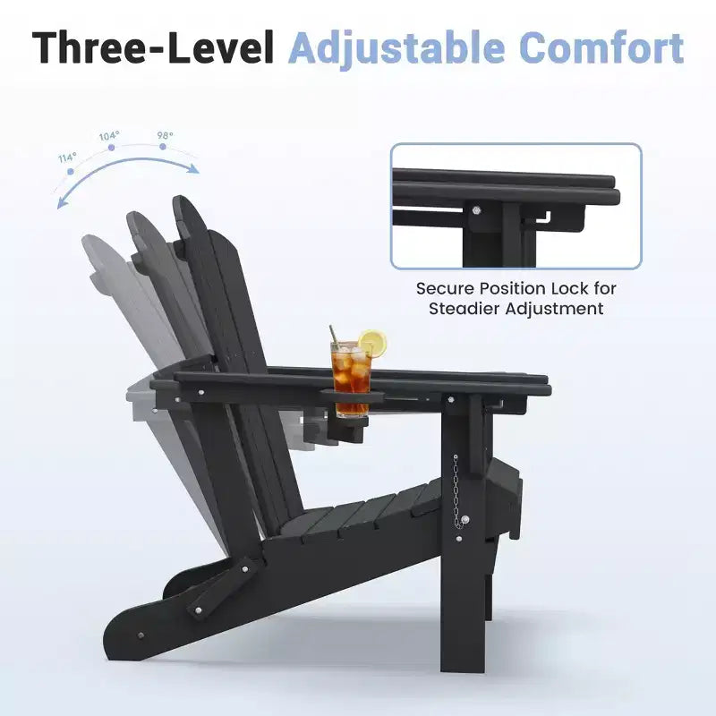 HYLEORY Sedia Adirondack Pieghevole in Plastica/Resina con Schienale Regolabile e Portabicchieri